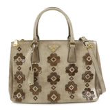 PRADA Patent Leather Flower Galleria 2Way Tote Bag Greige BB2274F