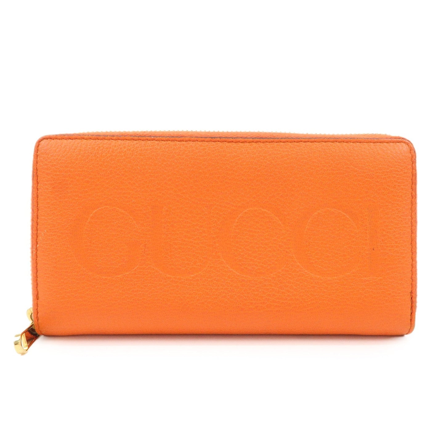 GUCCI Logo Leather Round Zippy Long Wallet Orange 658691