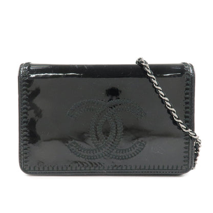 CHANEL COCO Mark Patent Leather Chain Wallet Shoulder Bag Black
