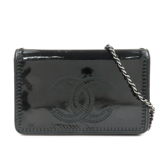 CHANEL COCO Mark Patent Leather Chain Wallet Shoulder Bag Black