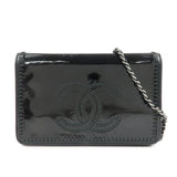 CHANEL COCO Mark Patent Leather Chain Wallet Shoulder Bag Black