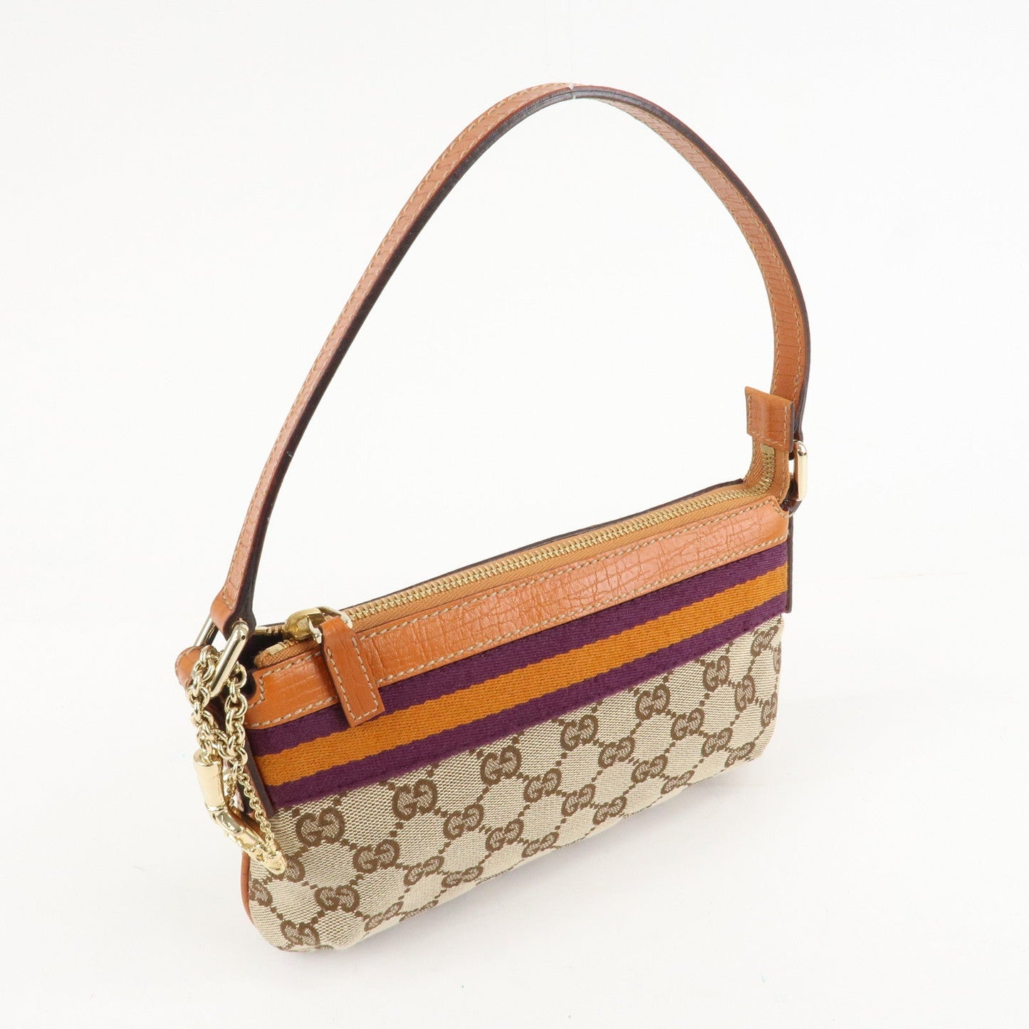 GUCCI Sherry GG Canvas Leather Shoulder Bag Gold Boots Bag Charm 145970  d