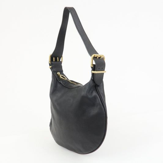 FENDI Logo Leather Shoulder Bag Hand Bag Black 8BR228
