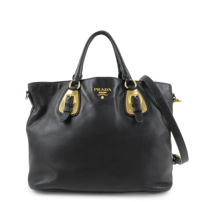 PRADA Logo Calf Leather 2Way Tote Bag Hand Bag Black Gold HDW BN1902  d