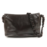 PRADA Logo Suede Leather Plastic Chain Shoulder Bag Brown