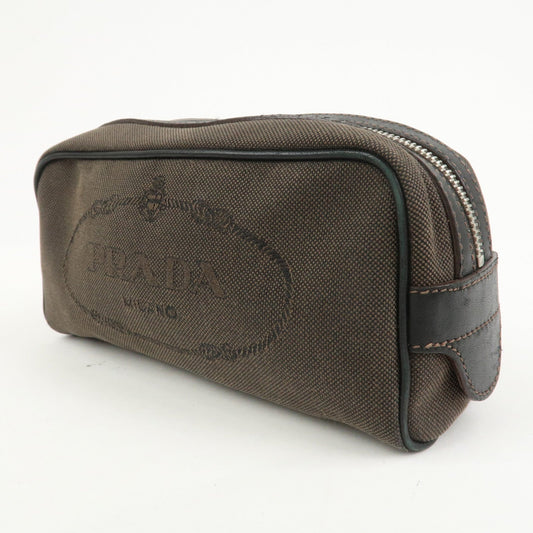 PRADA Logo Jacquard Pouch Cosmetic Pouch Makeup Bag Brown