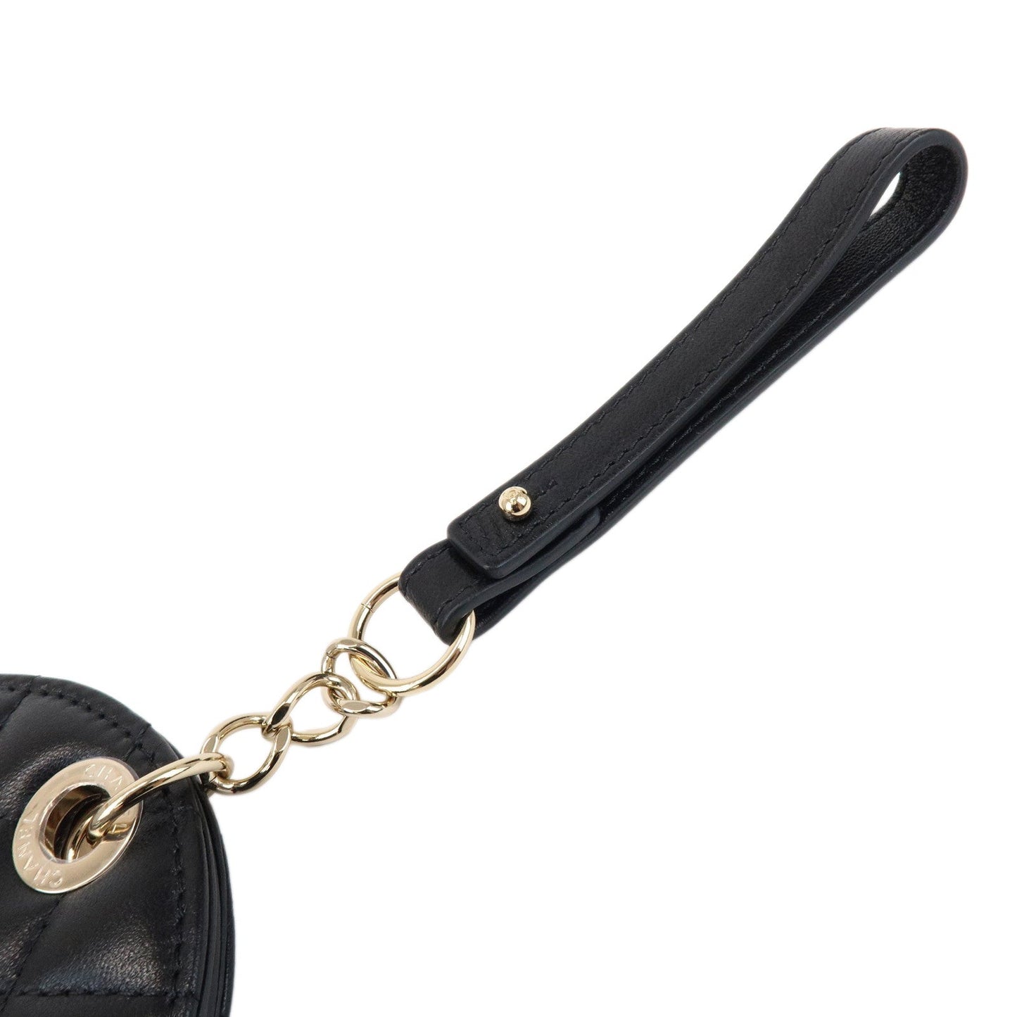 CHANEL Matelasse COCO Mark Lamb Skin Bag Charm Key Chain Black