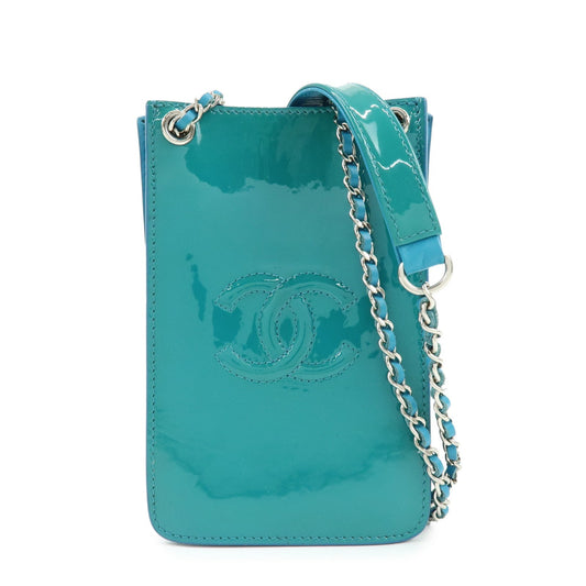 CHANEL COCO Mark Patent Leather Shoulder Bag Crossbody Bag Blue