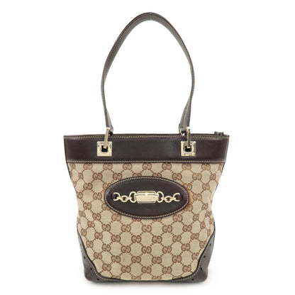 GUCCI GG Canvas Leather Tote Bag Hand Bag Beige Dark Brown 145994  d