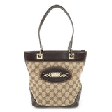 GUCCI GG Canvas Leather Tote Bag Hand Bag Beige Dark Brown 145994  d