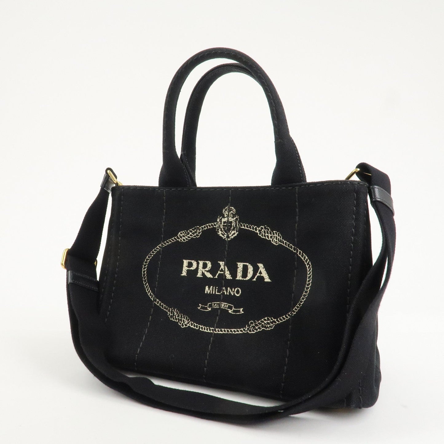 PRADA Canapa Mini Canvas 2Way Hand Bag Tote Bag Black 1BG439  d