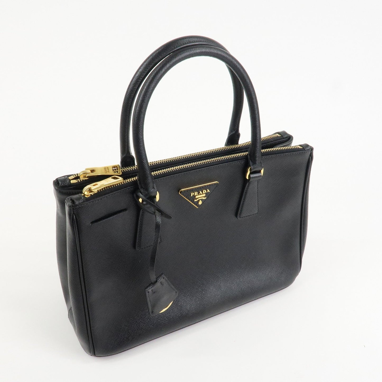 PRADA Triangle Logo Saffiano Leather 2WAY Hand Bag Black BN1801  d