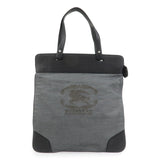 BURBERRY Logo Leather Canvas Tote Bag Black Grey