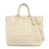 PRADA Logo 2Way Bag Hand Bag Shoulder Bag Ivory