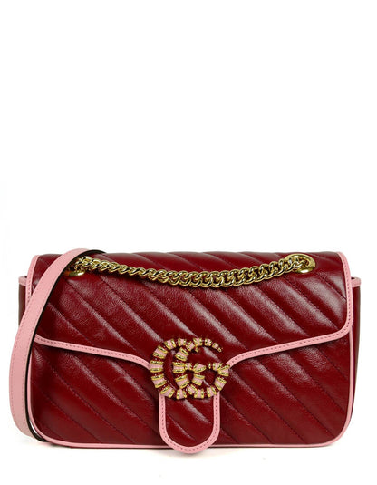 Gucci 2021 Red & Pink Leather GG Marmont Small Flap Shoulder Bag
