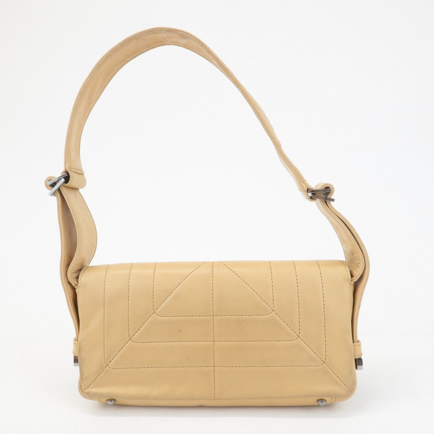 CHANEL Lamb Skin Shoulder Bag Silver Hardware Beige  d
