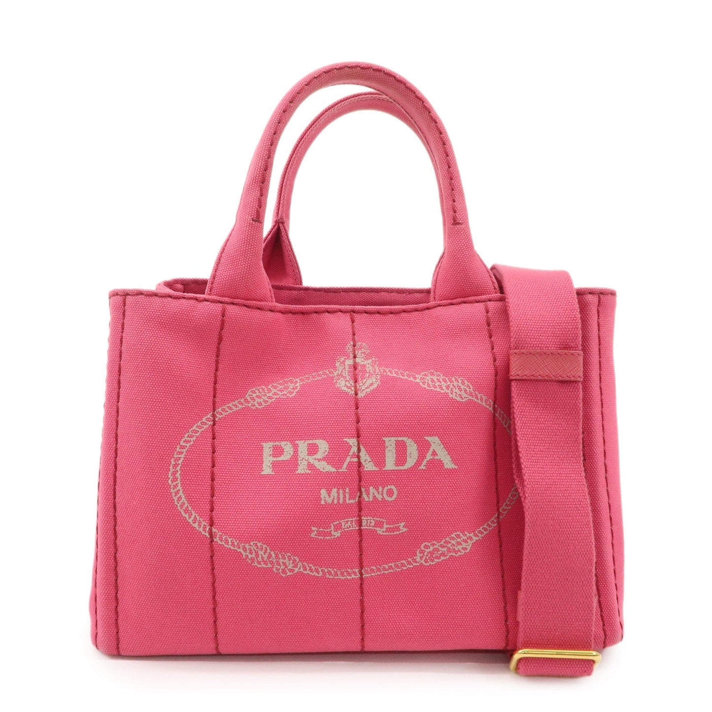 PRADA Logo Canapa Mini Canvas 2Way Tote Bag Pink 1BG439  d