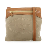 PRADA Logo Jacquard Leather Shoulder Bag Crossbody Bag Beige Brown