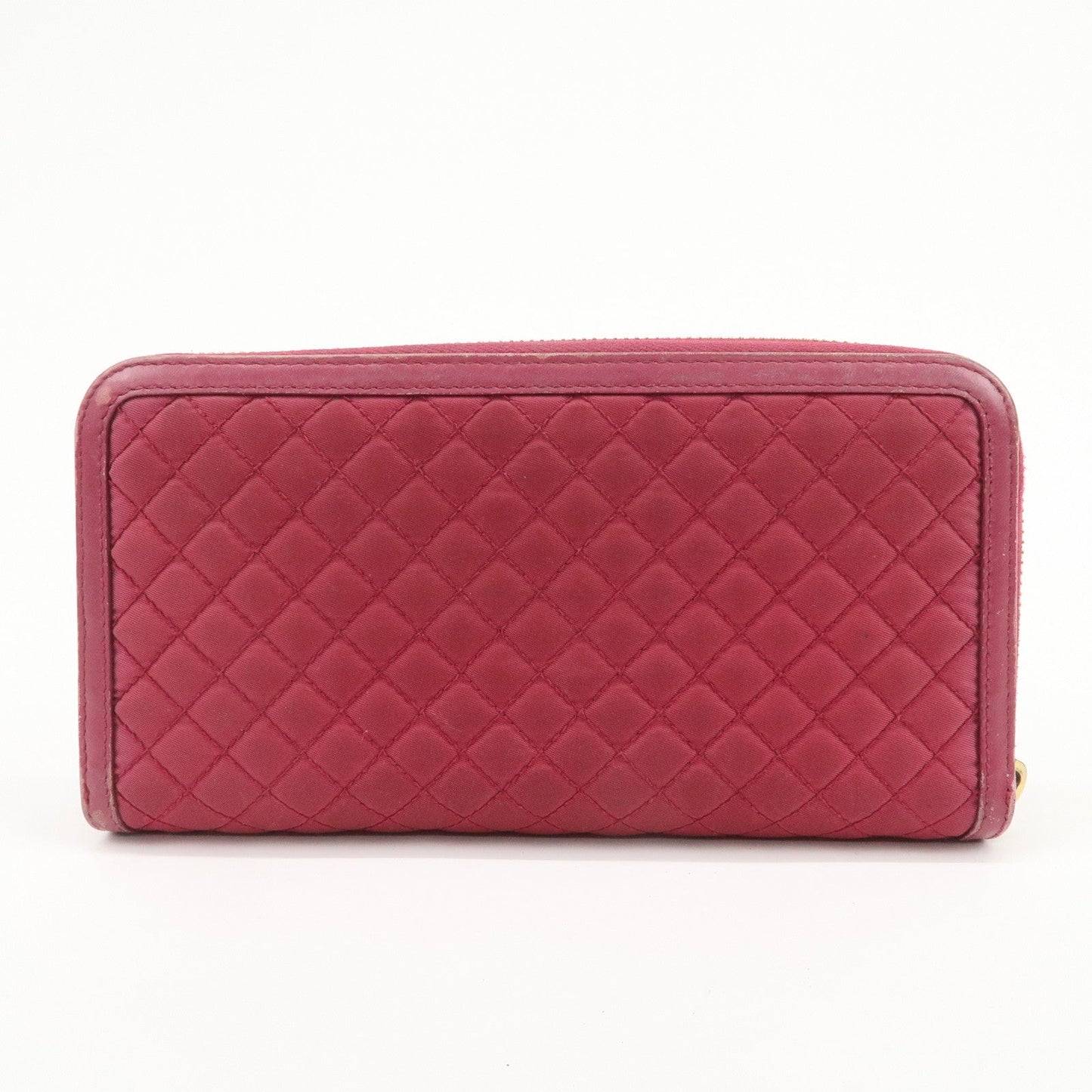 PRADA Nylon Leather Round Zippy Wallet Long Wallet Pink