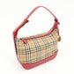 BURBERRY Nova Plaid Canvas Leather Hand Bag Shoulder Bag Beige Red