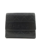 CHANEL Logo Matelasse Lamb Skin Bi-fold Wallet Black