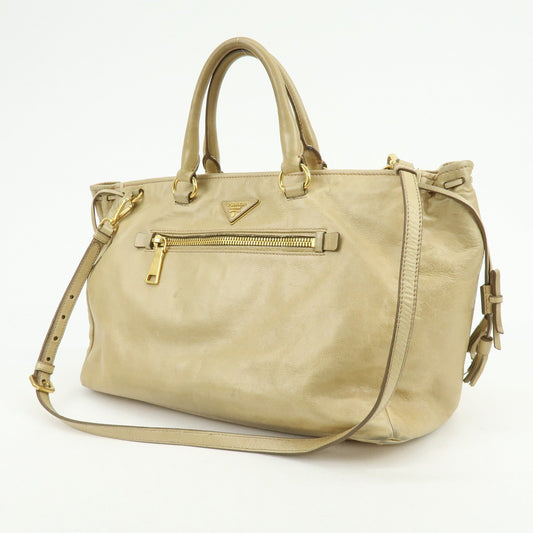 PRADA Logo Leather 2Way Shoulder Bag Hand Bag BN1921 Beige