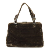 PRADA Logo Velour Hand Bag Brown B7641