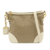 PRADA Logo Jacquard Shoulder Bag Crossbody Bag Beige Ivory BT867A