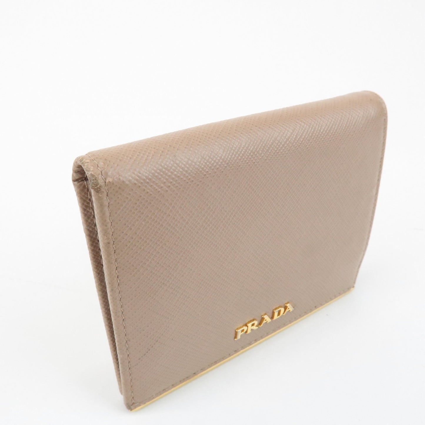 PRADA Logo Saffiano Leather Bi-Fold Small Wallet Beige 1MV204  d