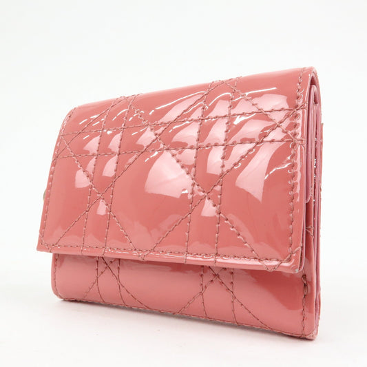 Christian Dior Cannage Patent Leather Bi-fold Compact Wallet Pink