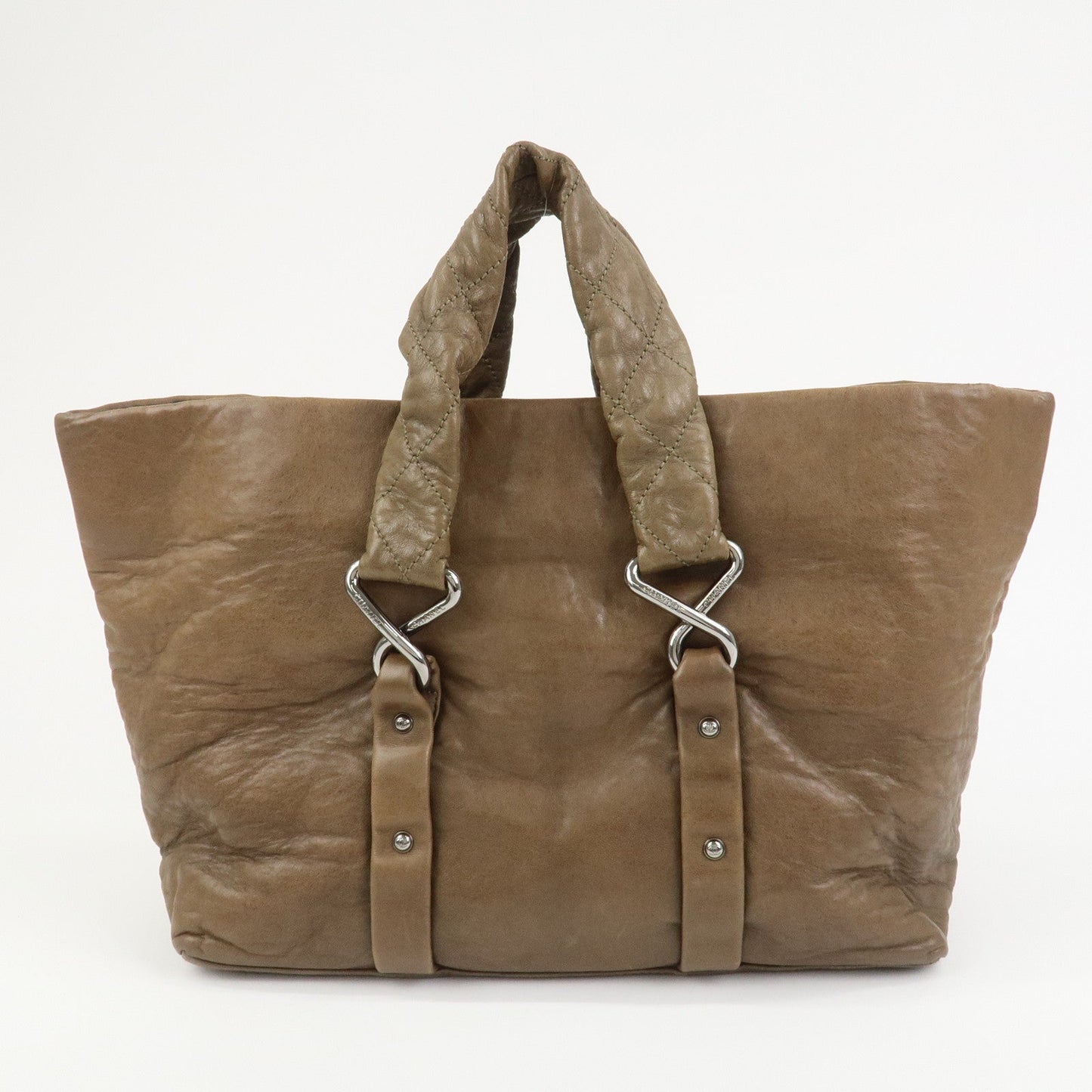 CHANEL Matelasse Lamb Skin Tote Bag Hand Bag Khaki