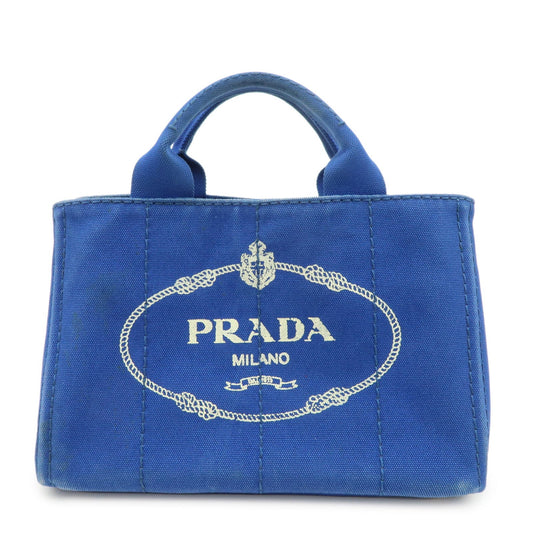 PRADA Logo Canapa Mini Canvas Hand Bag Tote Bag Blue BN2439