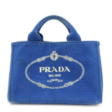 PRADA Logo Canapa Mini Canvas Hand Bag Tote Bag Blue BN2439