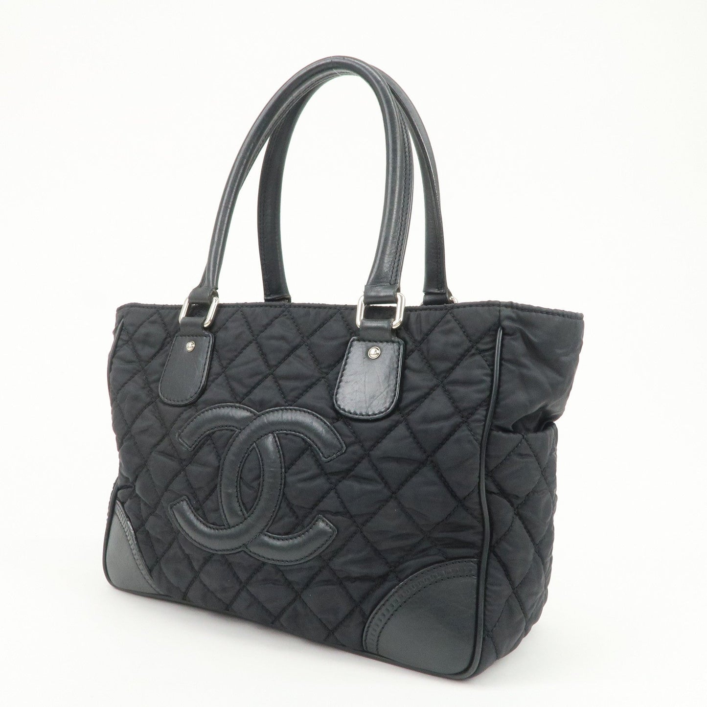 CHANEL Paris New York Line Nylon Leather Tote Bag Black A33100