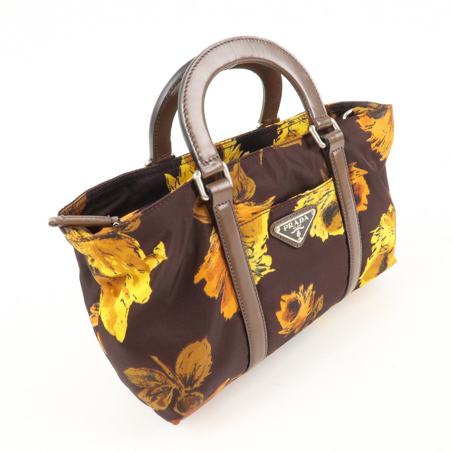 PRADA Triangle Logo 2Way Hand Bag Shoulder Bag Brown Yellow BN1052  d