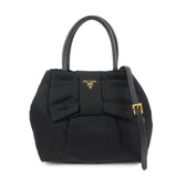 PRADA Nylon Leather Ribbon Hand Bag Tote Bag Black BN1601