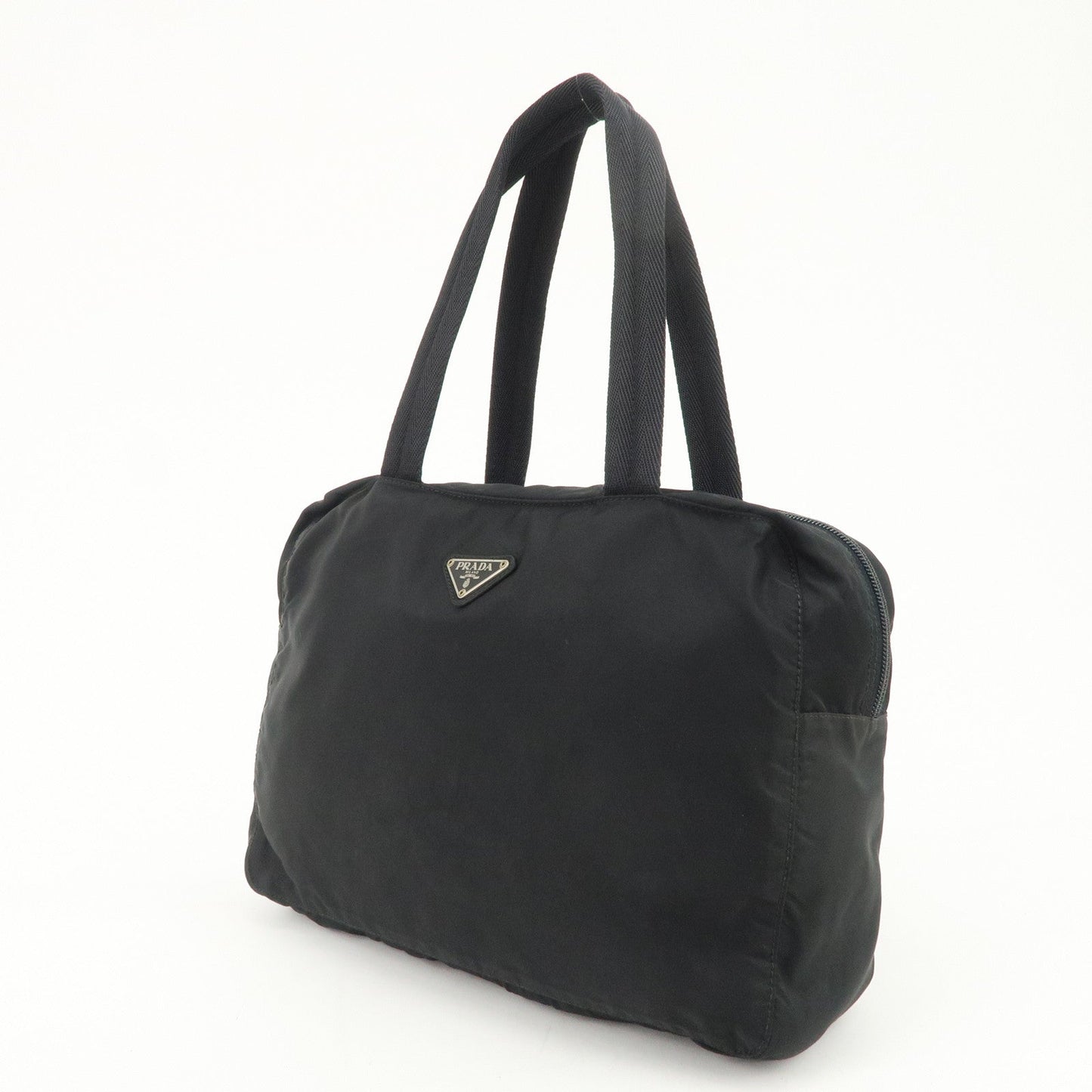 PRADA Triangle Logo Nylon Tote Bag Shoulder Bag Hand Bag Black