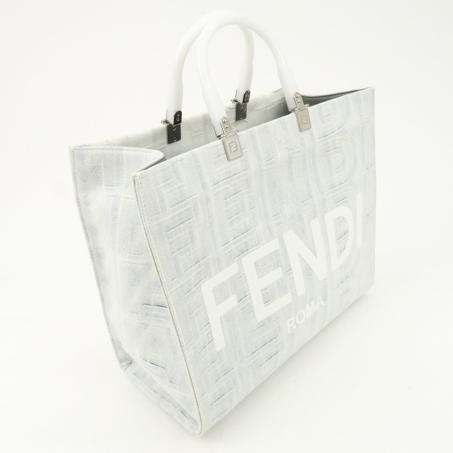 FENDI Leather Sunshine Medium 2Way Tote Bag Hand Bag White 8BH386  d