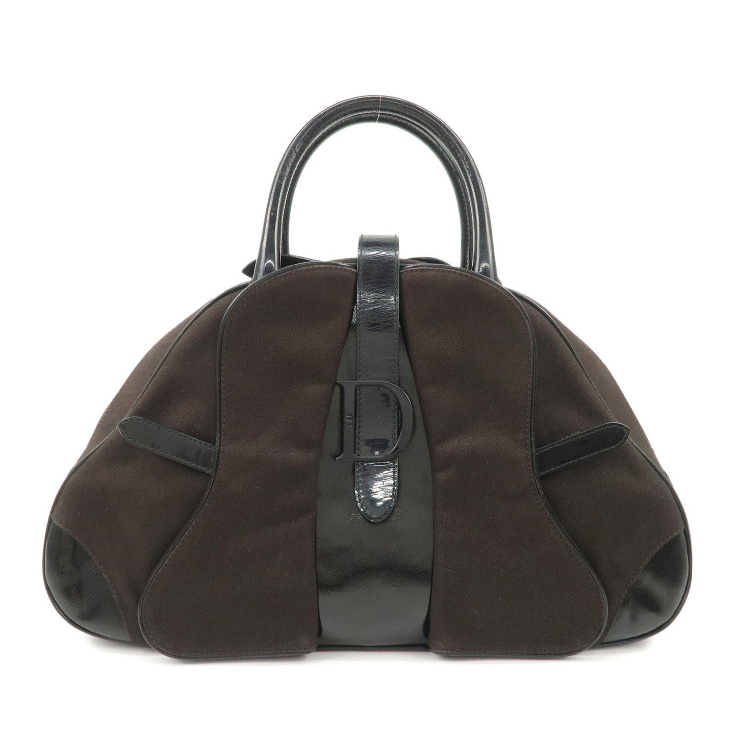 Christian Dior Double Saddle Canvas Patent Leather Hand Bag  d