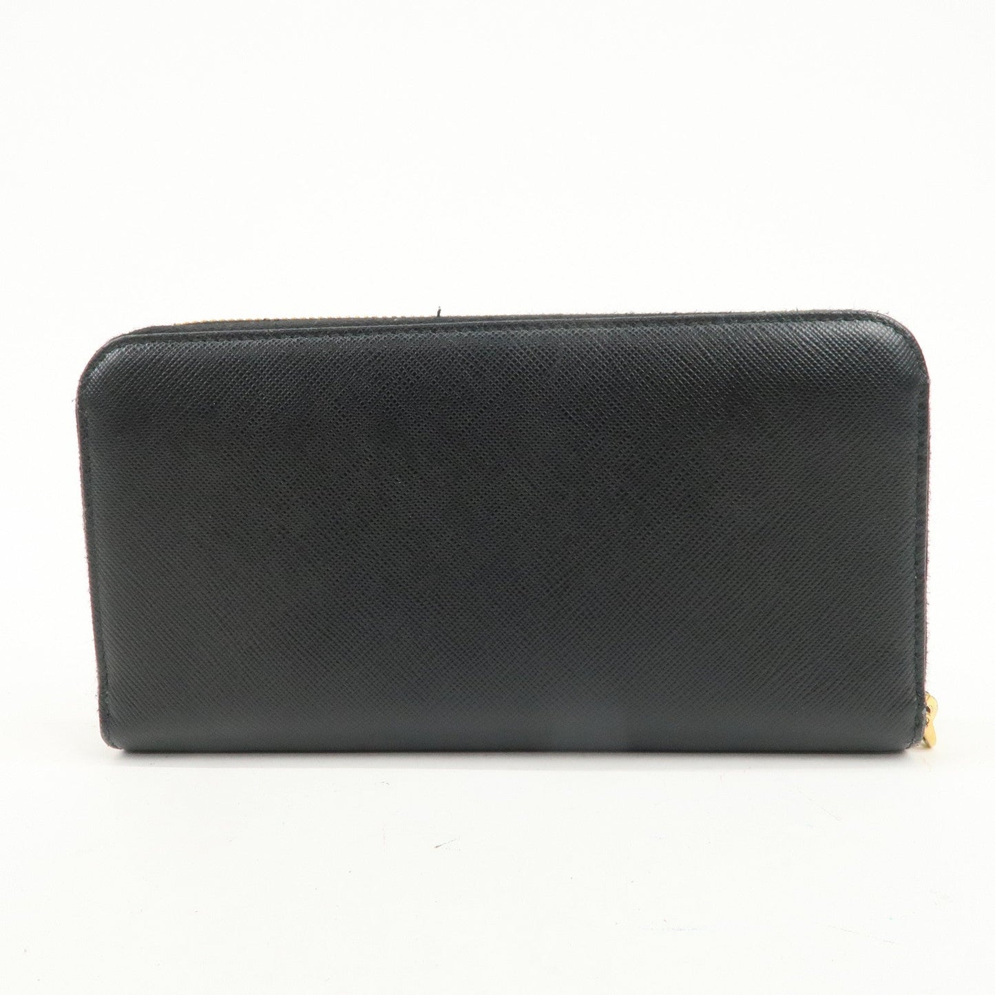 PRADA Logo Saffiano Leather Round Zippy Long Wallet Black