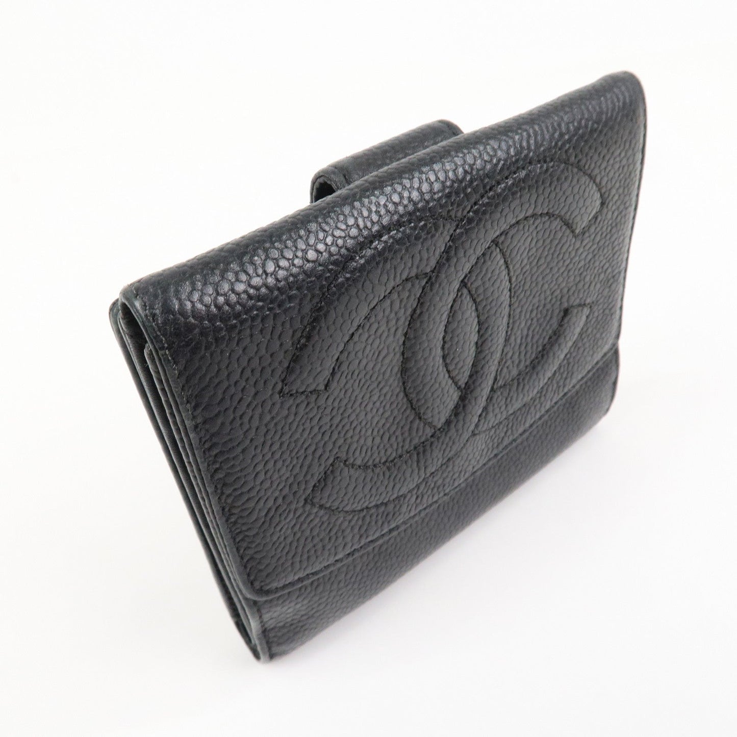 CHANEL COCO Mark W Hook Bi-fold Compact Wallet Black A01427