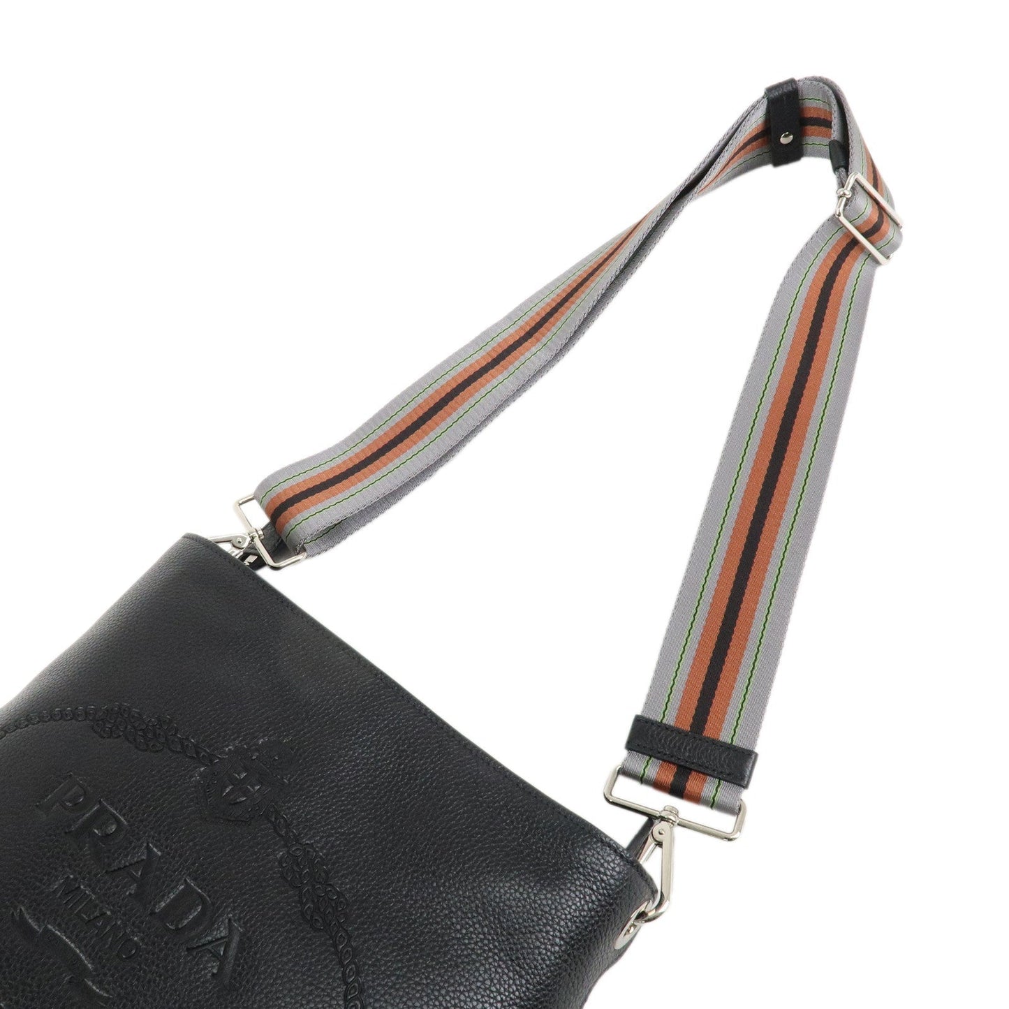 PRADA VITELLO PHENIX Calf Leather Shoulder Bag Black 1BE057  d