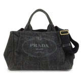 PRADA Canapa Denim 2Way Bag Hand Bag Shoulder Bag Black 1BG642