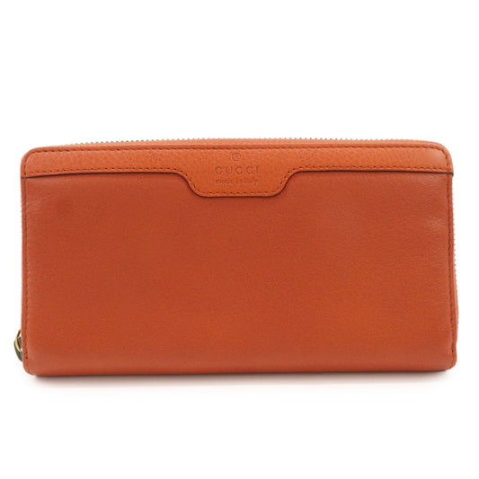 GUCCI Bamboo Leather Long Round Zippy Wallet Orange 339178  d