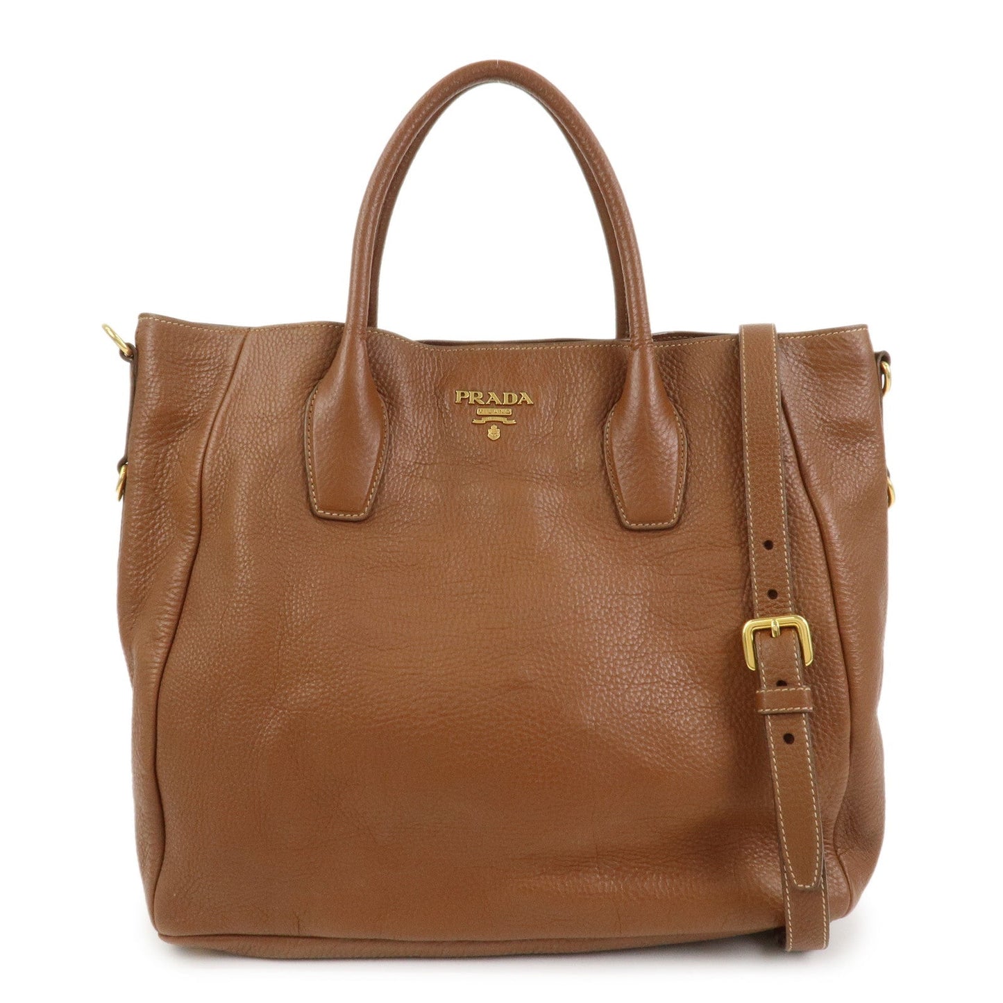 PRADA VITELLO Leather 2Way Bag Hand Bag Shoulder Bag Camel