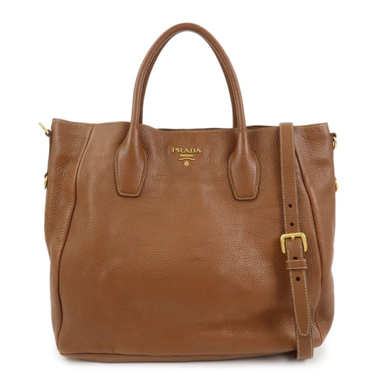 PRADA VITELLO Leather 2Way Bag Hand Bag Shoulder Bag Camel