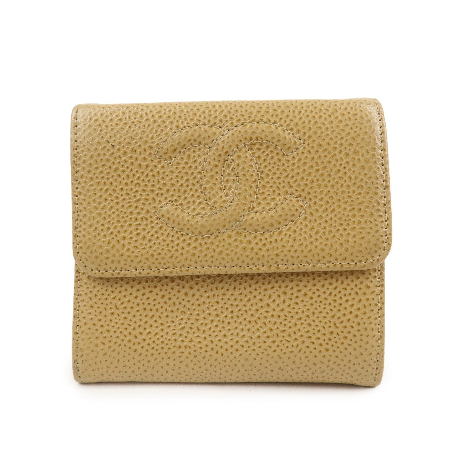 CHANEL COCO Mark Caviarskin Compact Bi-fold Wallet Beige