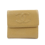 CHANEL COCO Mark Caviarskin Compact Bi-fold Wallet Beige