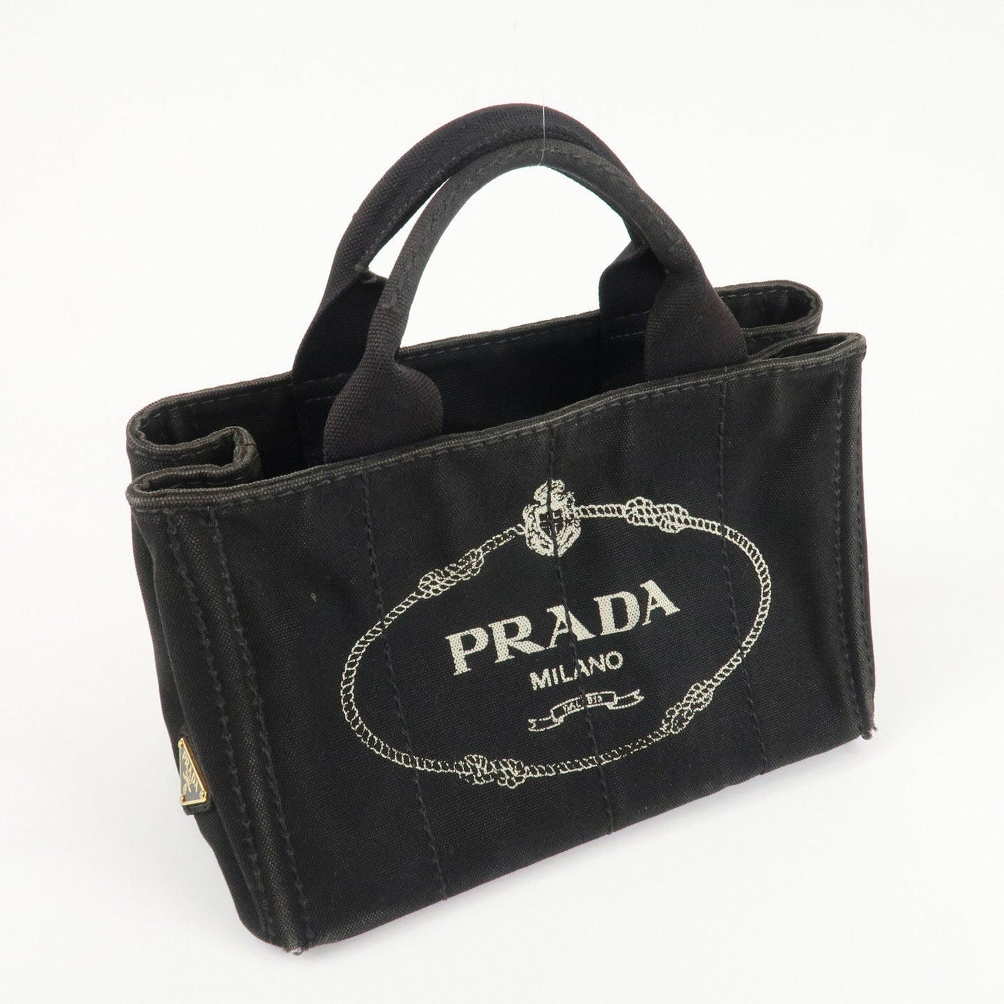 PRADA Logo Canapa Mini Canvas Tote Bag Hand Bag Black BN2439  d