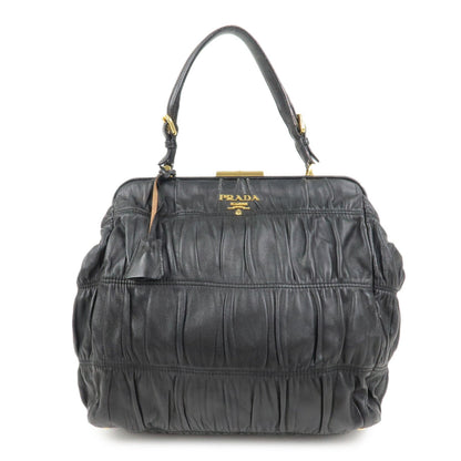 PRADA Logo Nappa Leather Gathered Shoulder Bag Hand Bag Black